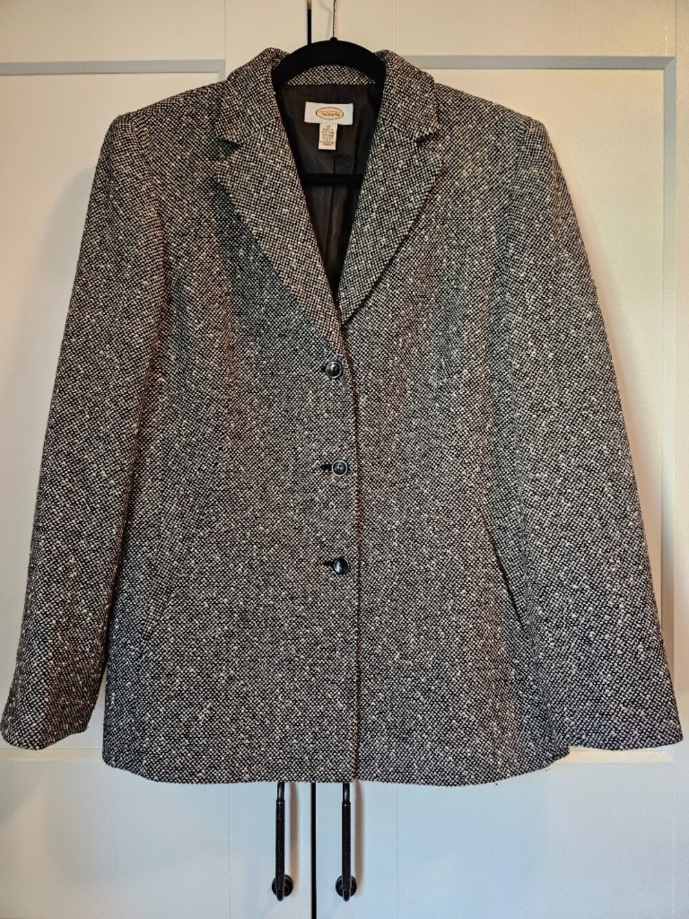Talbots Black and White Tweed Wool Blend Blazer Jacket 12